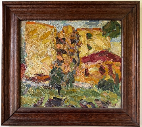 Желтый дом с красной крышей
